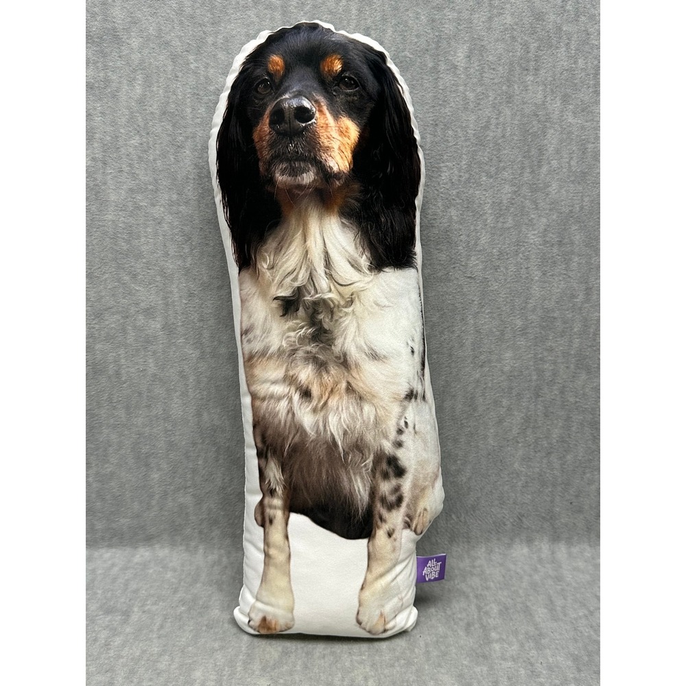 English Springer Spaniel Dog Shaped Pillow Black White Tan Photo Print Plush